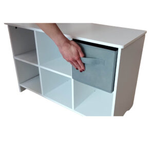 Дървен Скрин с 6 Текстилни Чекмеджета за Съхранение – WHITE/GREY TF5491