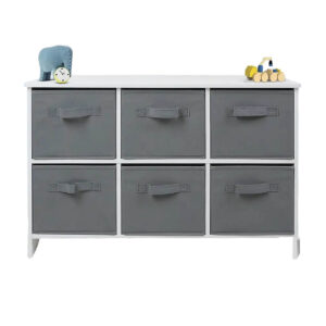 Дървен Скрин с 6 Текстилни Чекмеджета за Съхранение – WHITE/GREY TF5491