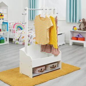 Дървена Стойка за Детски Дрехи, Етажерка с Рафтове – WHITE/GREY TF6203