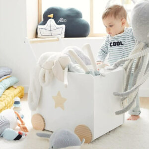 Кутия за Играчки GINGER HOME с Колелца, Дървена, Бяла, 38х45х54 см. JWTR-3330