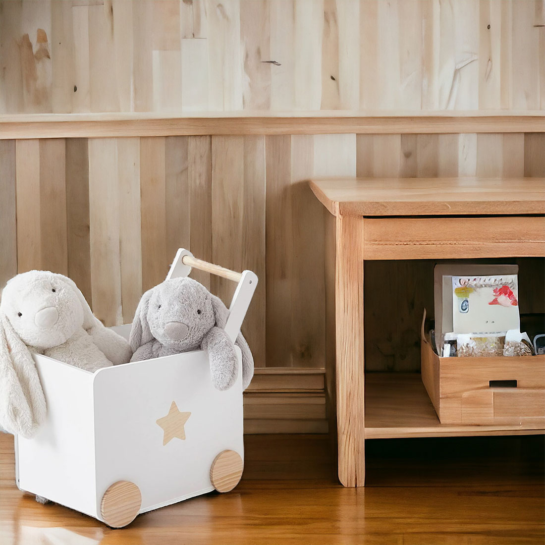 Кутия за Играчки GINGER HOME с Колелца, Дървена, Бяла, 38х45х54 см. JWTR-3330 - Image 3