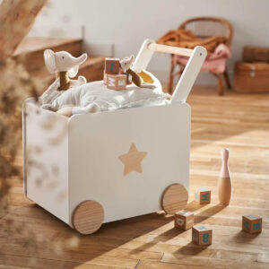 Кутия за Играчки GINGER HOME с Колелца, Дървена, Бяла, 38х45х54 см. JWTR-3330