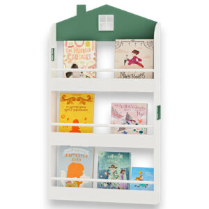 Детска Етажерка за Книги и Играчки – Къщичка, 3 Рафта, Дърво, 60x12x106 см JWTR-3478
