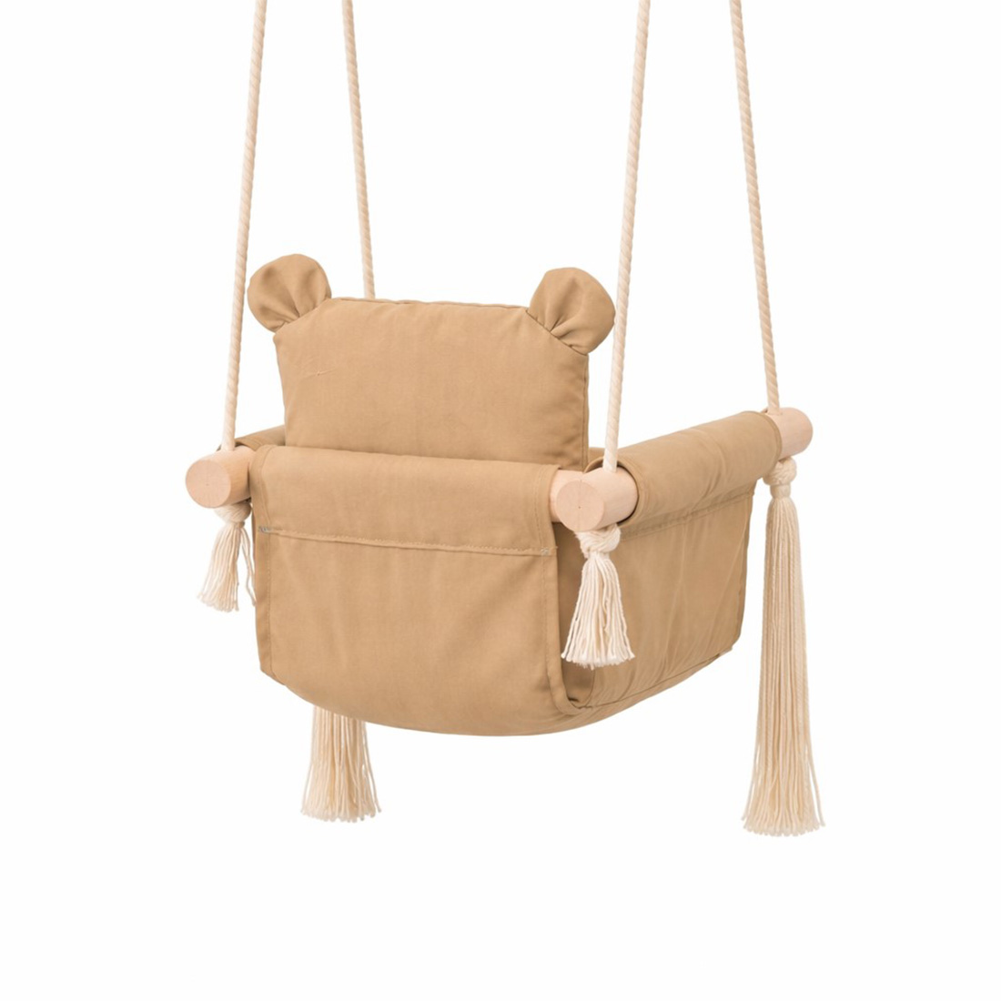 Детска Дървена Люлка Мече - Мека Памучна Седалка, до 30 кг, 28×28×196 см W01D203 - Image 2