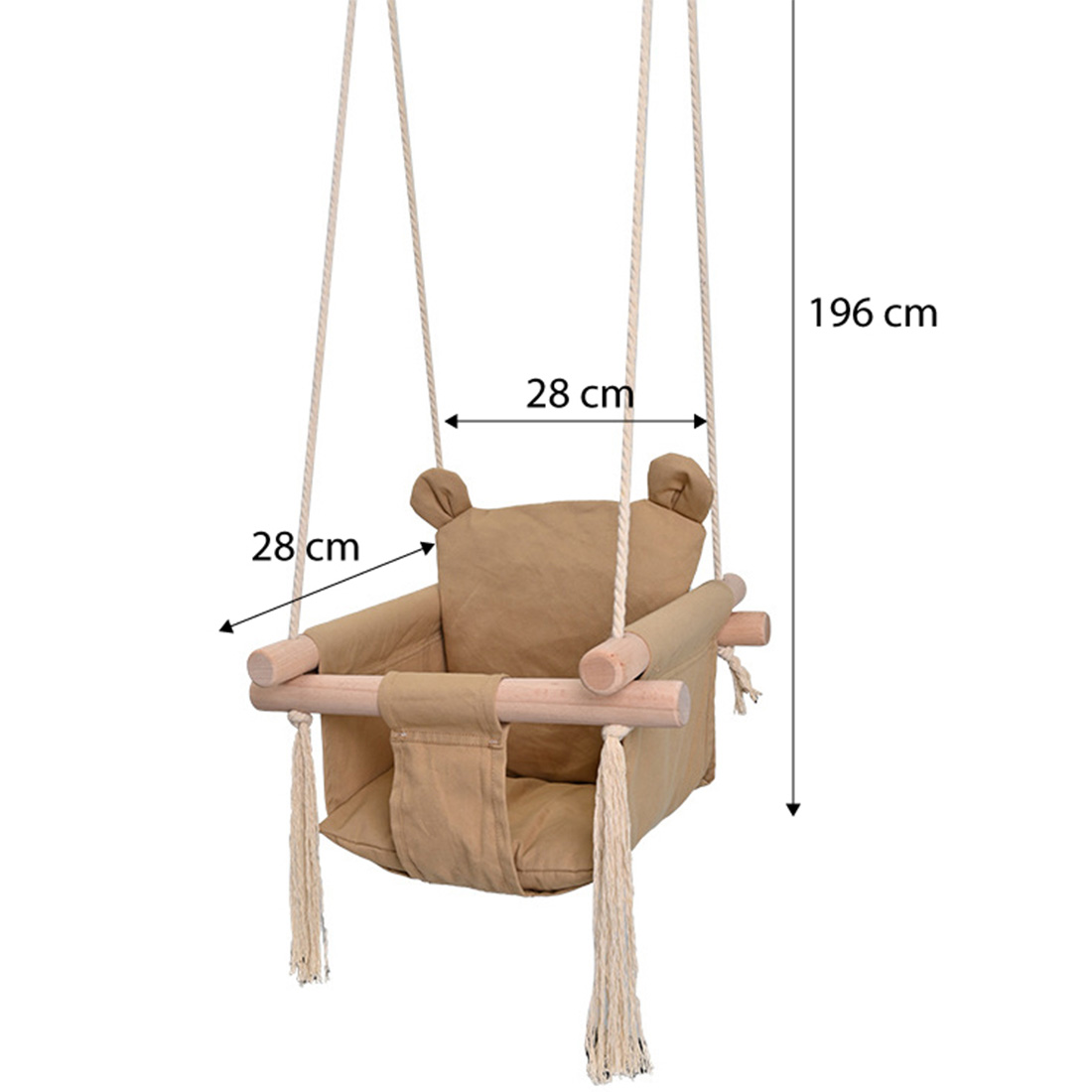 Детска Дървена Люлка Мече - Мека Памучна Седалка, до 30 кг, 28×28×196 см W01D203 - Image 4