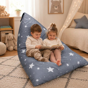Детски Пуф Лежанка Little Stars, 100% Памук, Сив Барбарон със Звезди, 127x81x76 см